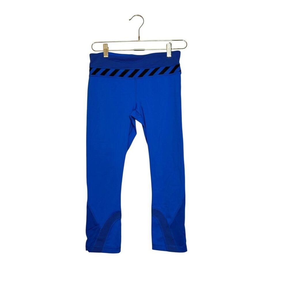 Lululemon Run Inspire Crop II Blue Striped Waistband Leggings Women‎ 6